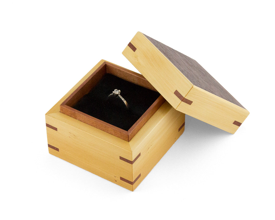 Wooden Proposal Ring Box handcrafted from Huon Pine, Jarrah and Myrtle