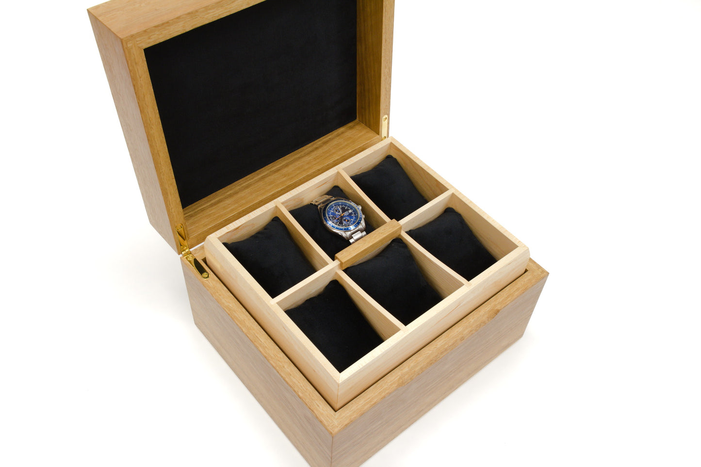 Spotted Gum and Maple Burl 12-partition watch box