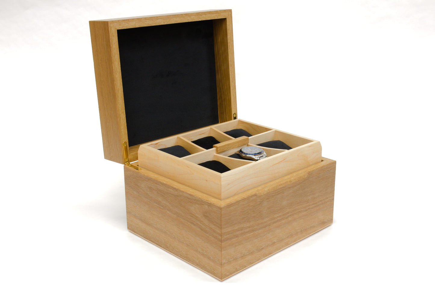 Spotted Gum and Maple Burl 12-partition watch box