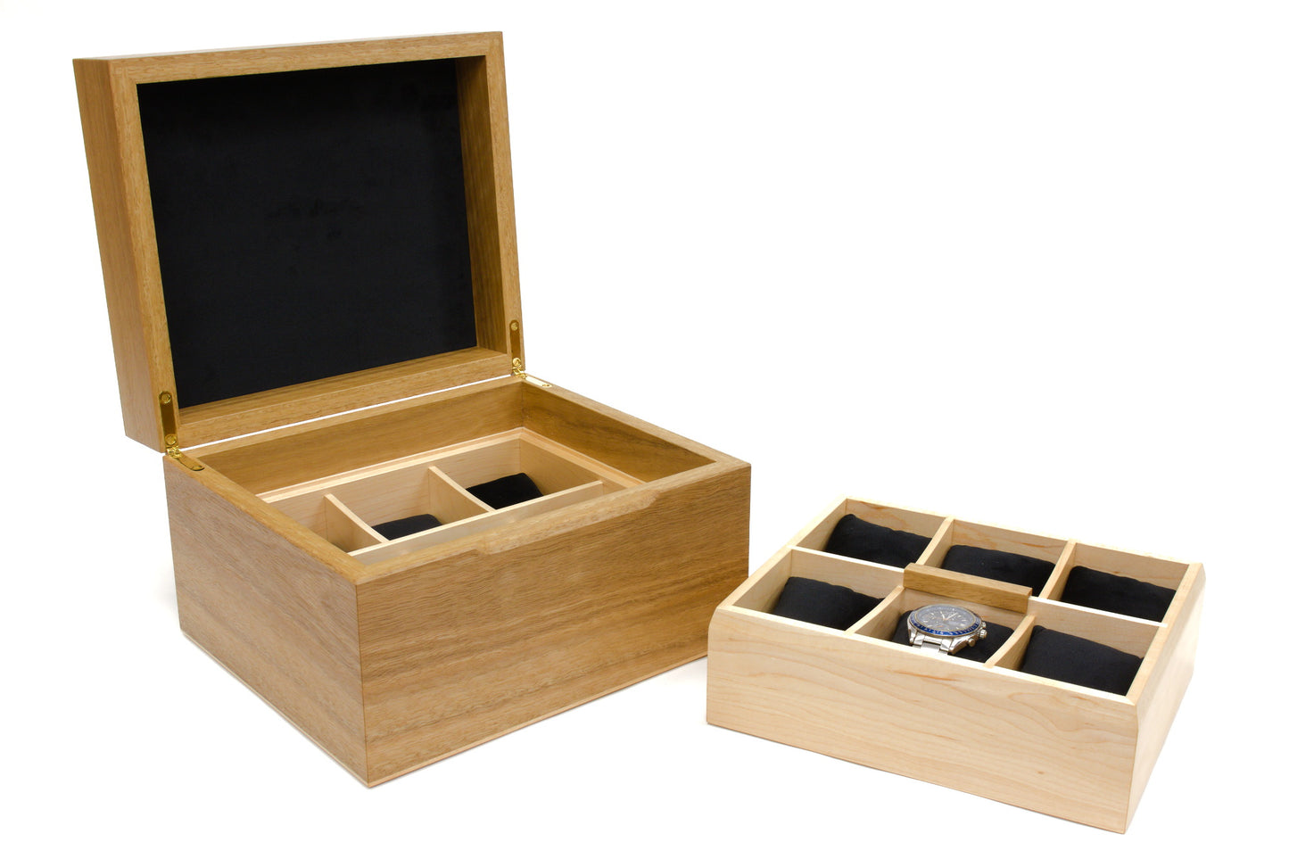 Spotted Gum and Maple Burl 12-partition watch box