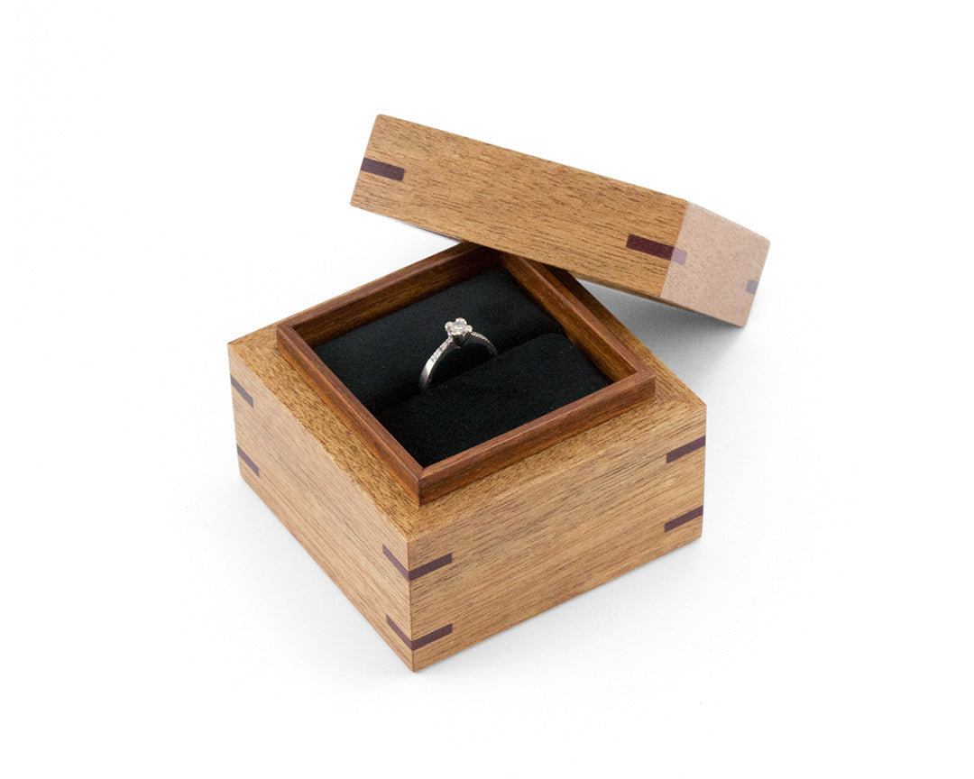 Wooden Proposal Ring Box handcrafted from reclaimed Meranti and Tasmanian Blackwood