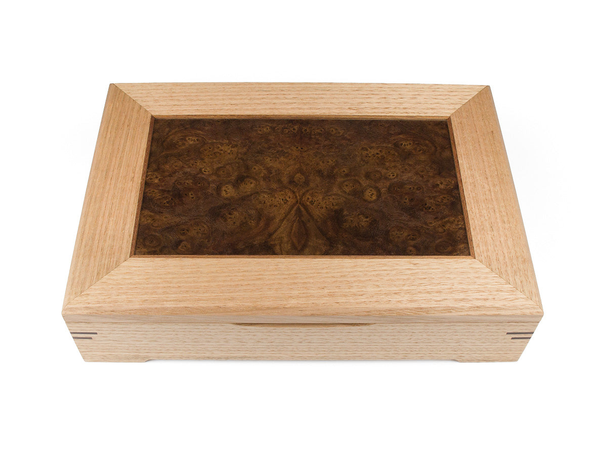 Wooden Document Box handcrafted from Tasmanian Oak & Walnut Burl veneer