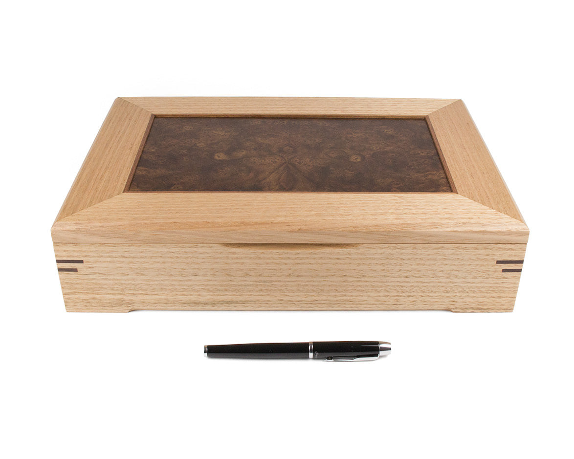 Wooden Document Box handcrafted from Tasmanian Oak & Walnut Burl veneer
