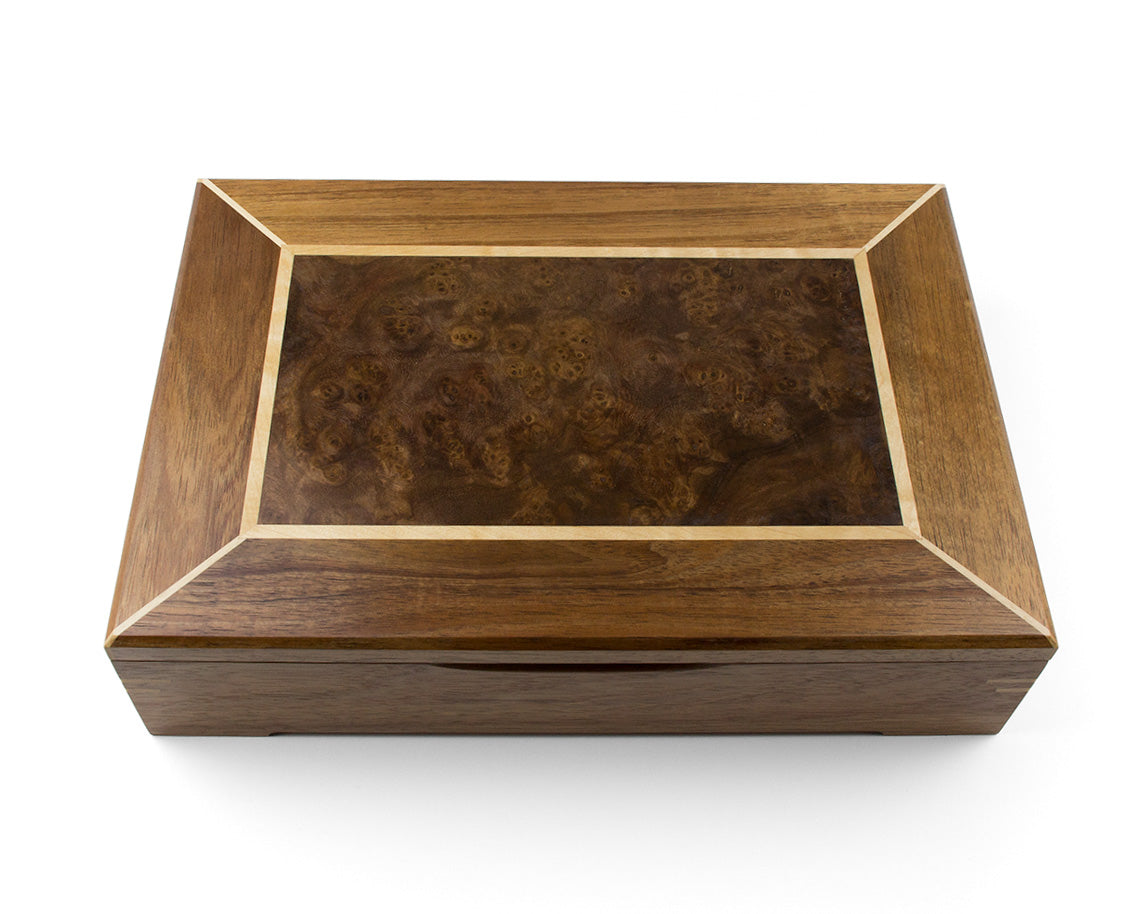Wooden Document Box handcrafted from Tasmanian Blackwood & Walnut Burl veneer