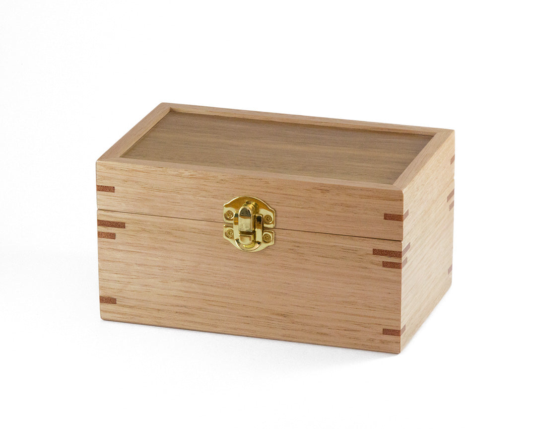 Small wooden trinket box handcrafted from Australian Spotted Gum and Victorian Ash timbers