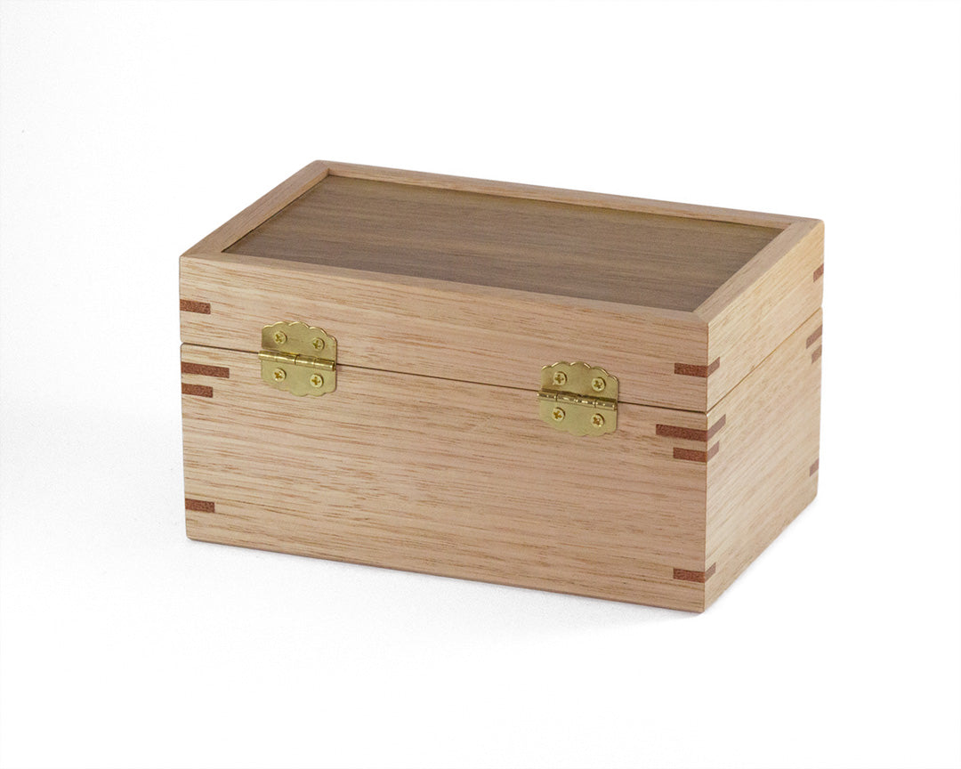 Small wooden trinket box handcrafted from Australian Spotted Gum and Victorian Ash timbers
