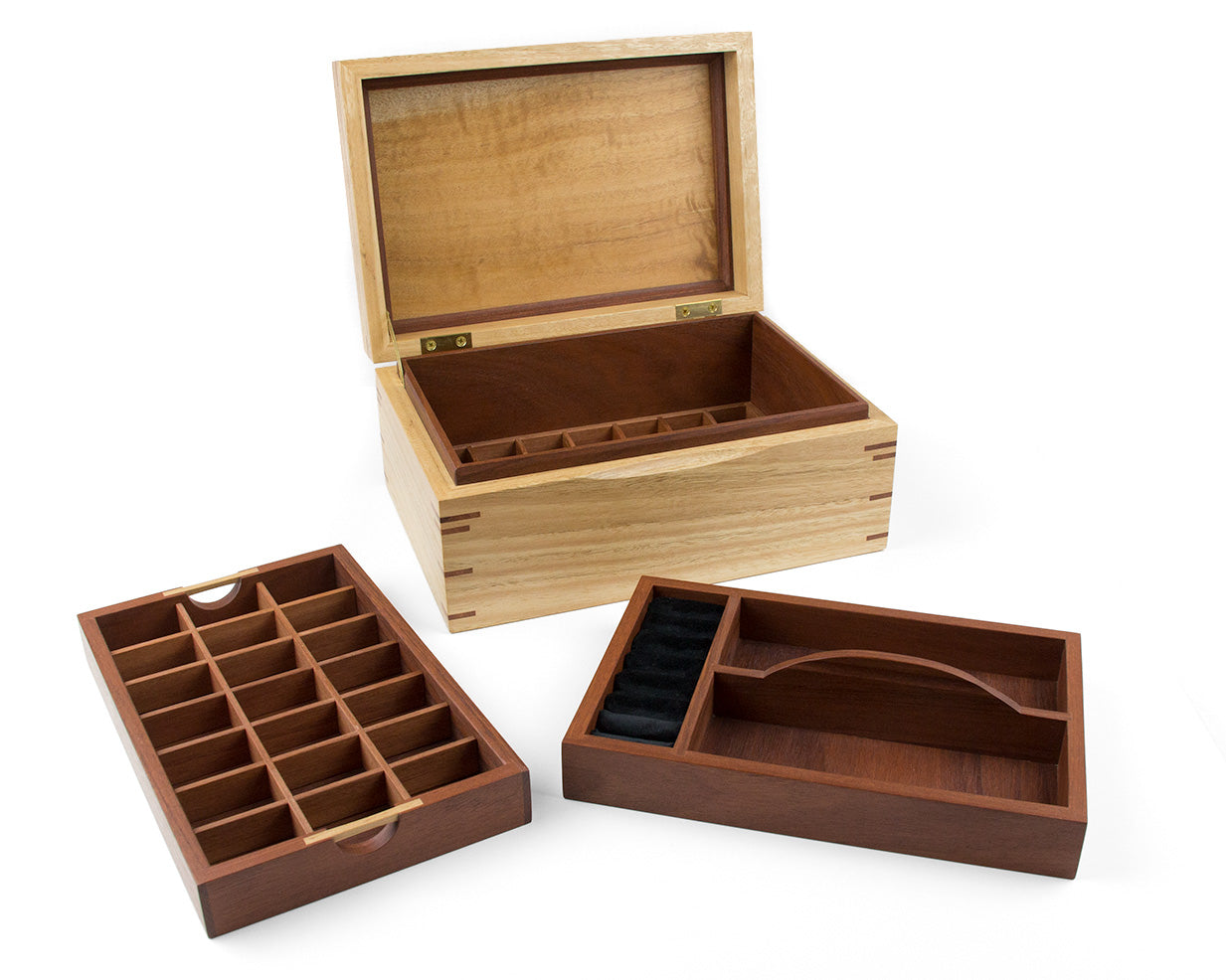 Wooden Jewellery Box with two trays handcrafted from Blackbutt and Jarrah