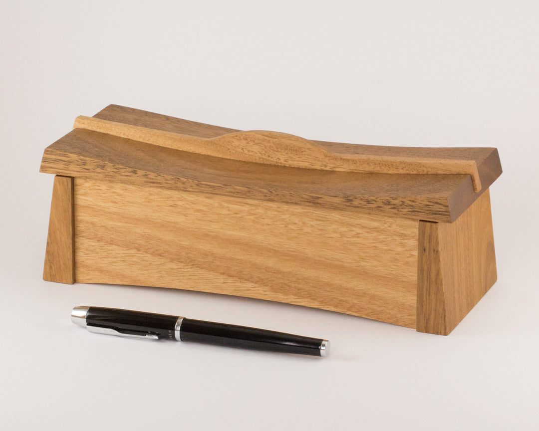 Asian inspired wooden keepsake box handcrafted from Australian Spotted Gum and Blackbutt