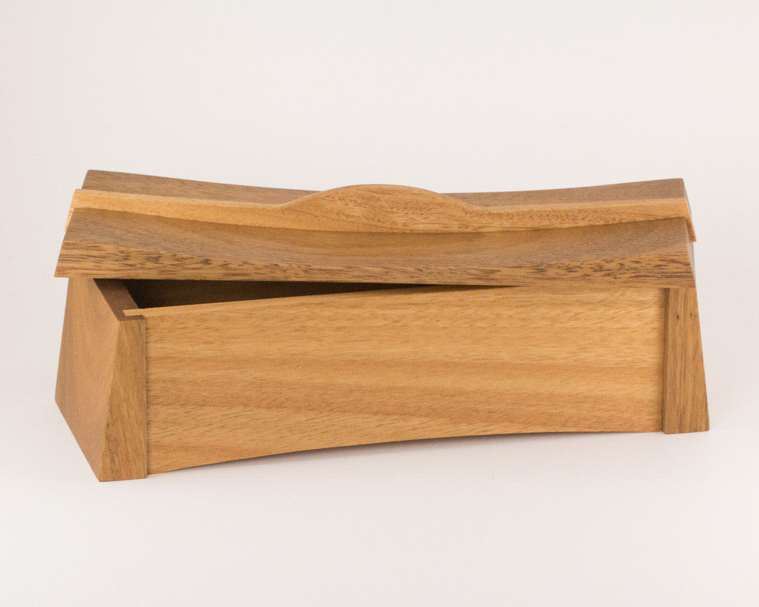 Asian inspired wooden keepsake box handcrafted from Australian Spotted Gum and Blackbutt