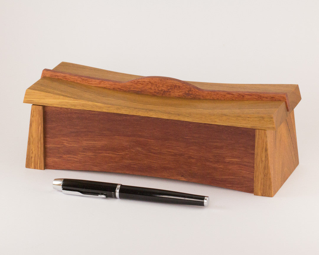 Asian inspired wooden keepsake box handcrafted from Australian Spotted Gum and Jarrah